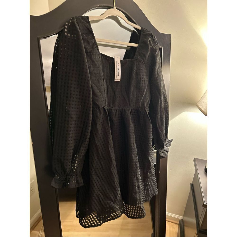 NEW Lantern Sleeve Square Neck Dress A-Line Vintage Mini L